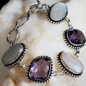 Silver Bracelet Natural Mother of Pearl Stone